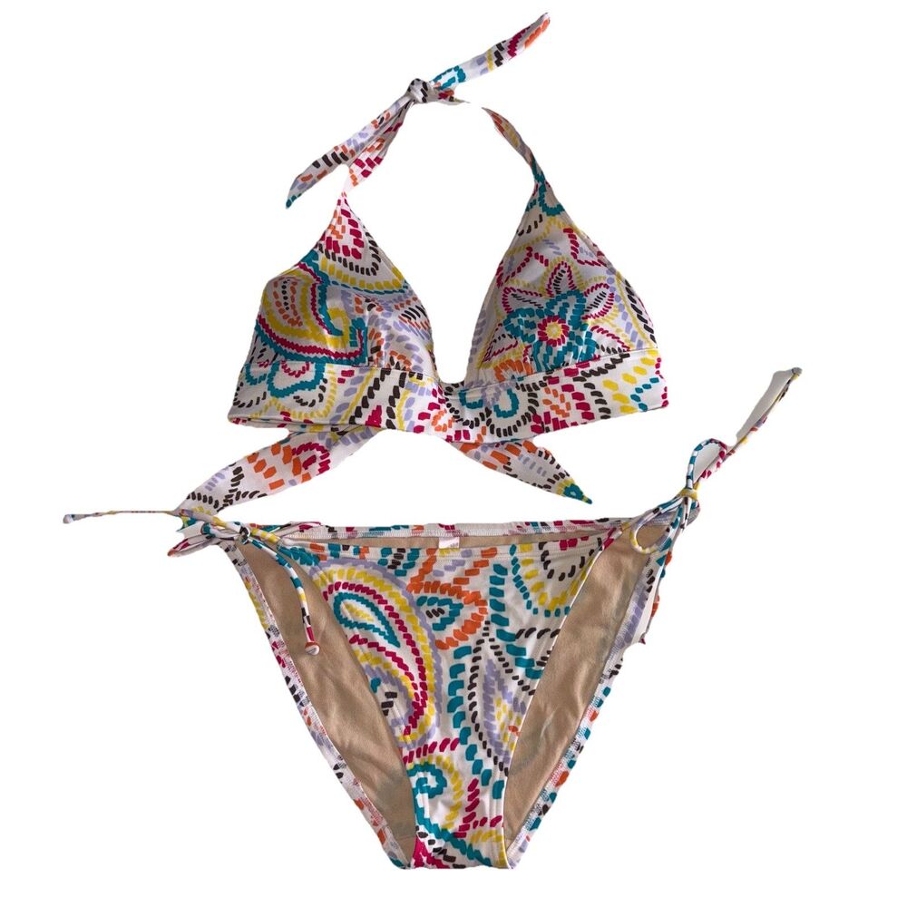 Victoria's Secret Y2K Floral Paisley Multicolor String Bikini Swimsuit Medium